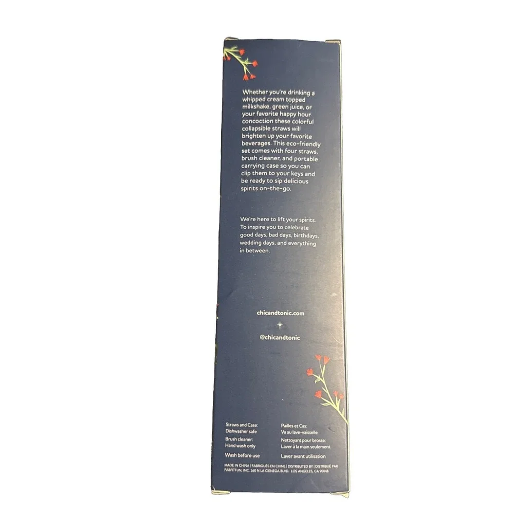 CHIC & TONIC SILICONE STRAWS.● NEW IN BOX